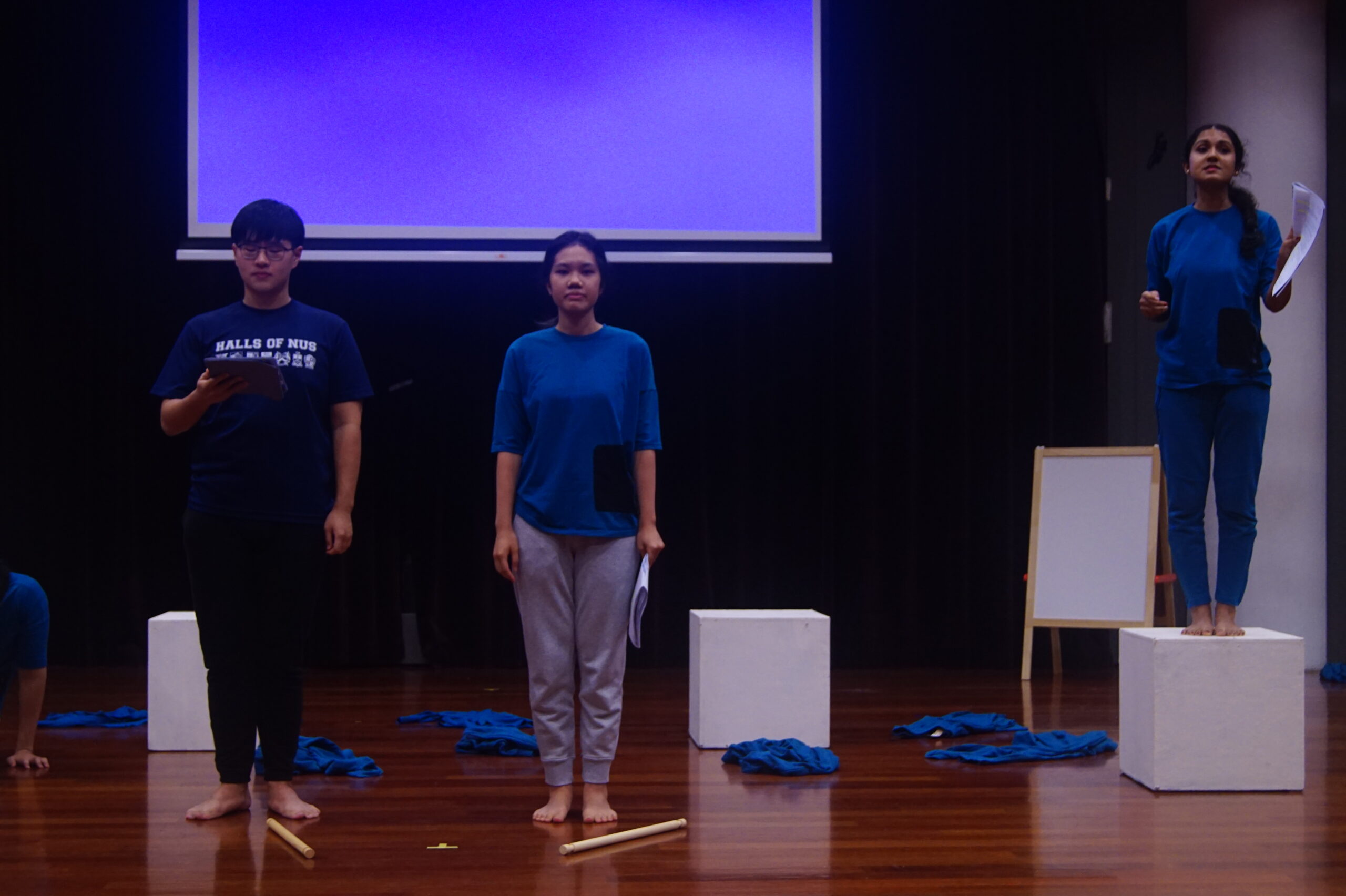 Rehearsal of a scene from ‘Shells’, written by alumnus Christopher Chee and directed by alumnus Mel Peh in NUS Stage’s Internal Productions: SPOTLIGHT: Grayscale 2022. Credit: NUS Stage