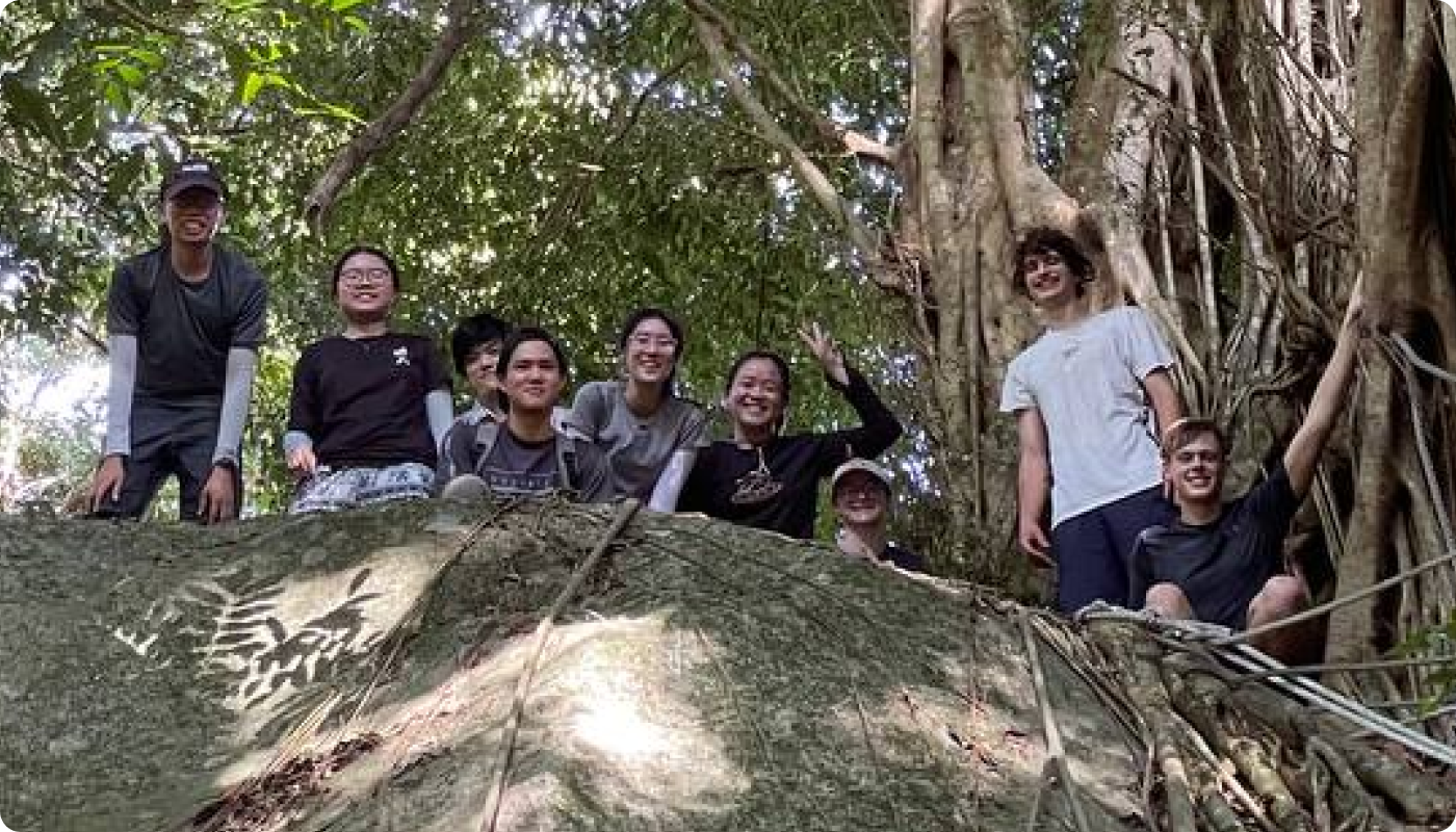 Aristia (fourth from right) with students from University of California and Teaching Assistant Mr Carl Julius Bartels, in Tioman for LSM4263: Field Studies in Biodiversity. Together, they conducted surveys assessing the size and species of trees across forest successional zones, contributing to a deeper understanding of the island's lush ecosystem.