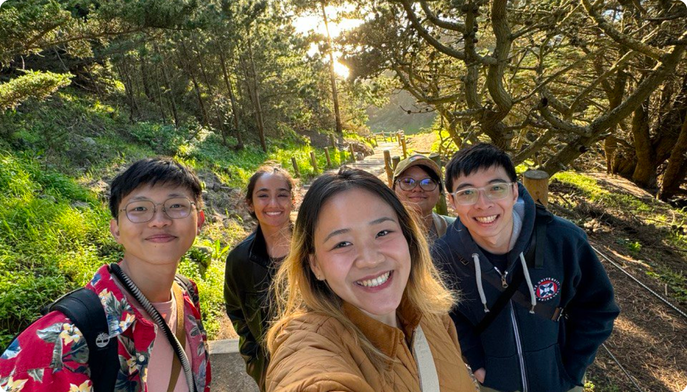 One of the hikes that Aristia (middle) did with new friends she made on exchange, the Lands End Trail in San Francisco.